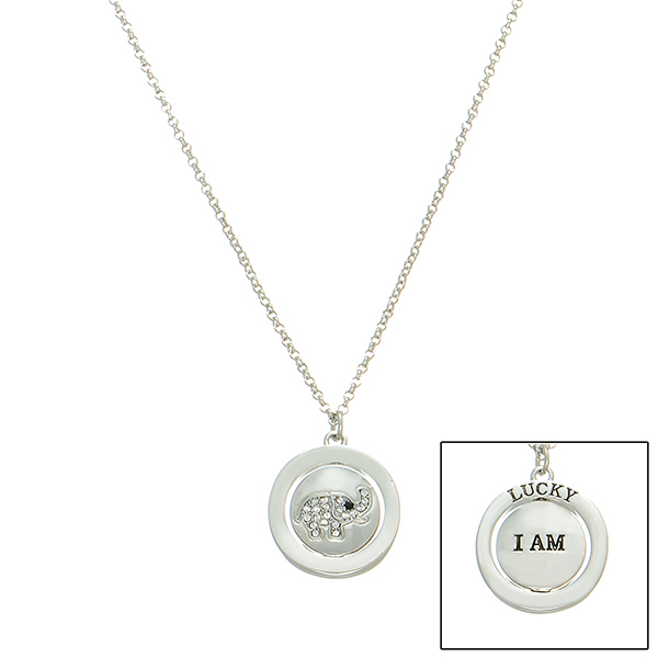 Wholesale silver necklace rhinestone elephant stamped Lucky I am
