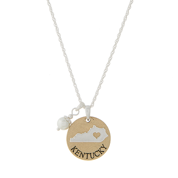 Wholesale two state necklace KENTUCKY disk faux ivory pearl accent