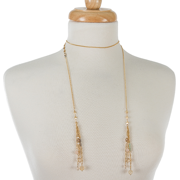 Wholesale gold necklace displaying disk hanging ivory purple turquoise beads