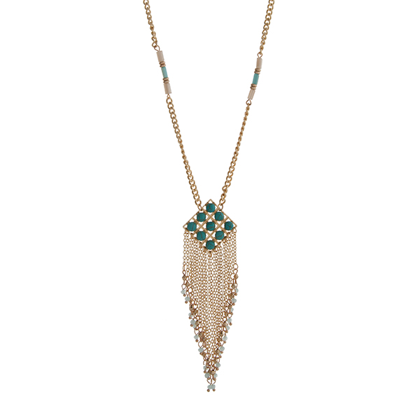 Wholesale gold necklace displaying ivory turquoise bead stations diamond pendant
