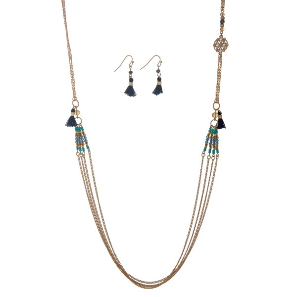Wholesale gold necklace set displaying blue mint seed bead stations navy blue mi