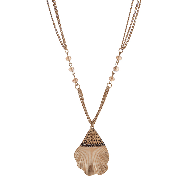 Wholesale gold triple strand necklace displaying topaz beads pendant champagne g