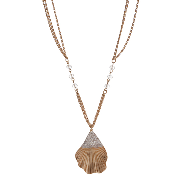 Wholesale gold triple strand necklace displaying clear beads pendant clear white
