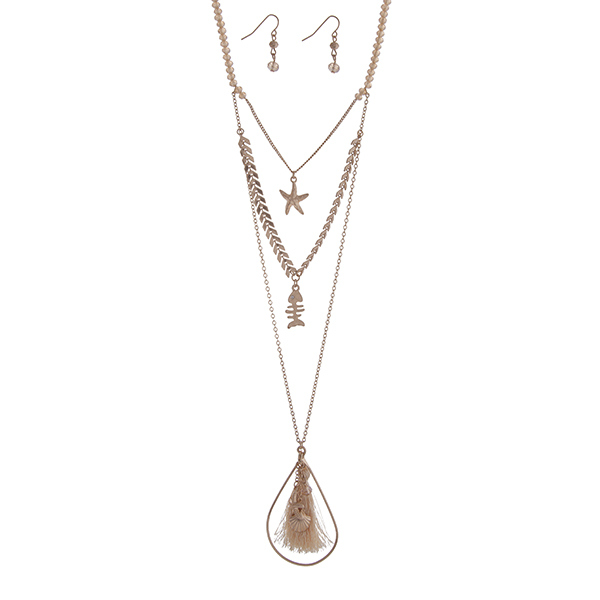 Wholesale gold champagne beaded layering necklace set displaying chevron pattern