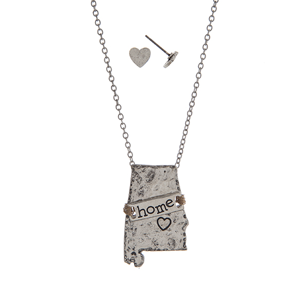 Wholesale silver necklace set displaying state Alabama wire wrapped bar stamped