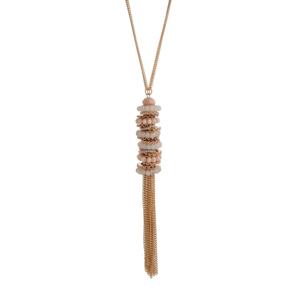 Wholesale gold double strand necklace displaying pendant ivory peach pink beads