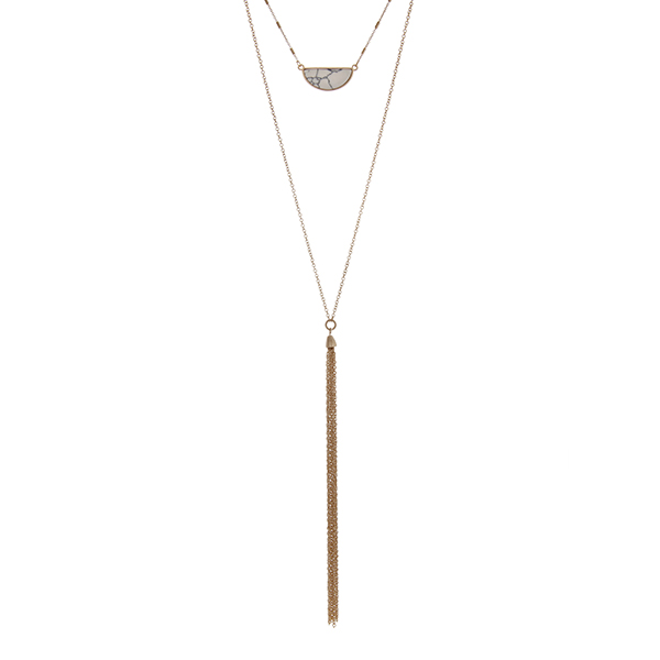 Wholesale gold double layer necklace howlite crescent pendant chain tassel