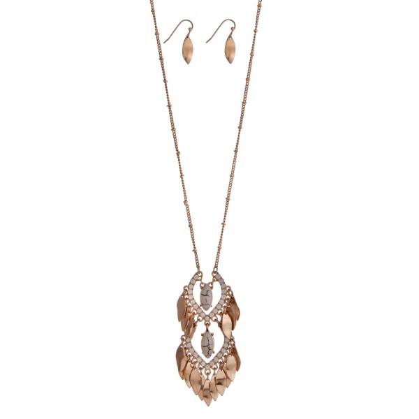 Wholesale gold necklace set howlite stone pendant white opal rhinestones metal f