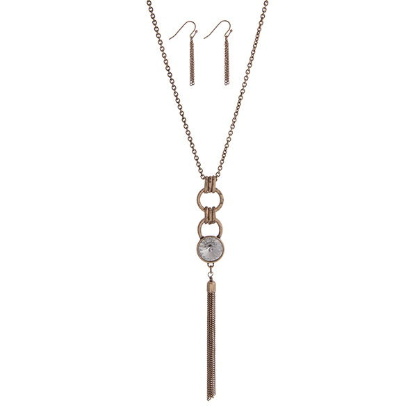 Wholesale burnished gold necklace set clear rhinestone pendant chain tassel