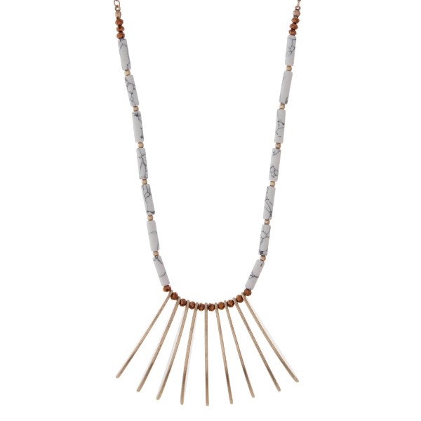 Wholesale gold necklace metal fringe howlite brown beads