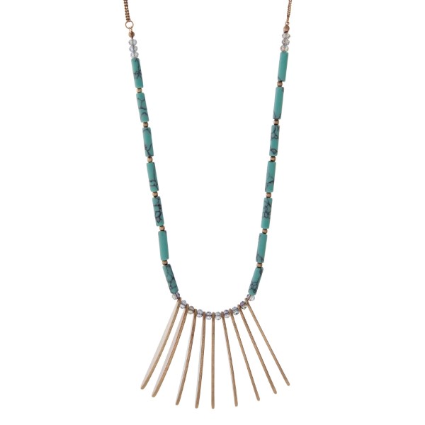 Wholesale gold necklace metal fringe turquoise iridescent beads