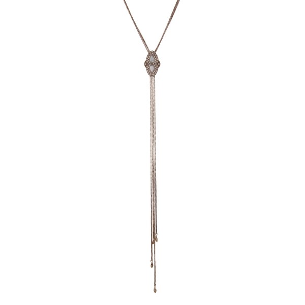 Wholesale burnished gold Y necklace howlite stones clear rhinestones