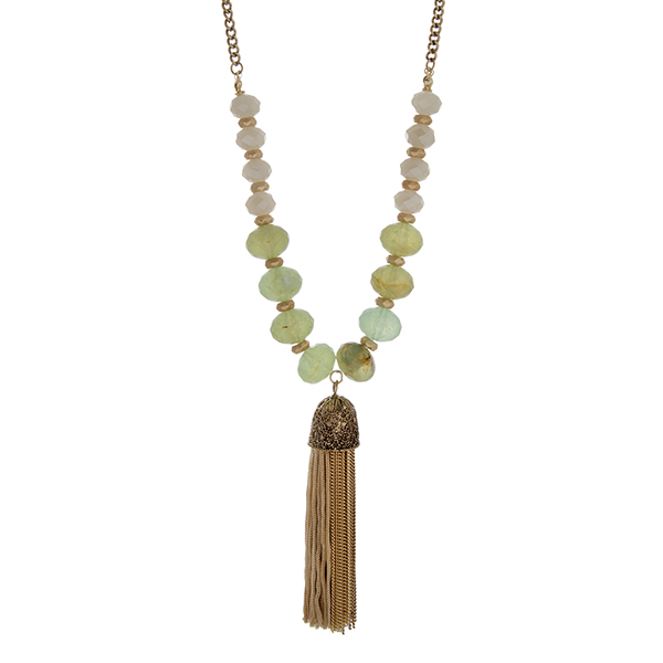 Wholesale gold necklace set mint green natural stone beads ivory glass beads bei
