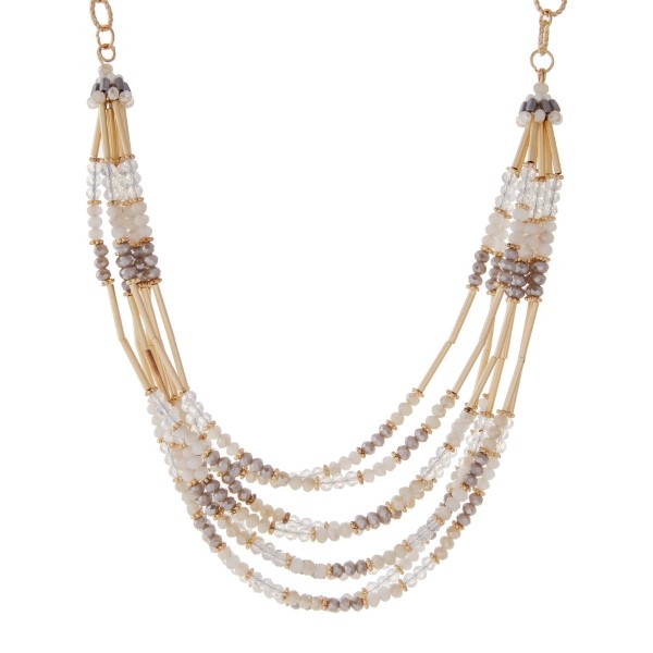 Wholesale gold necklace multiple rows white gray beads gold hardware