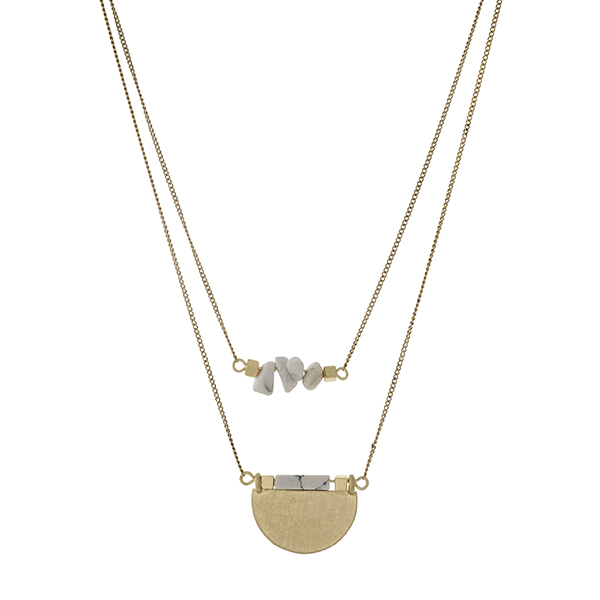 Wholesale burnished gold double row necklace white chip stones howlite natural s