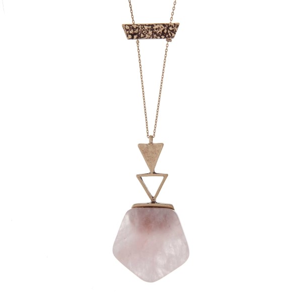 Wholesale dainty gold necklace rose quartz natural stone hexagon pendant burnish