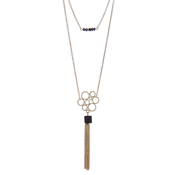Wholesale dainty gold double layer necklace black beads natural stone pendant ch