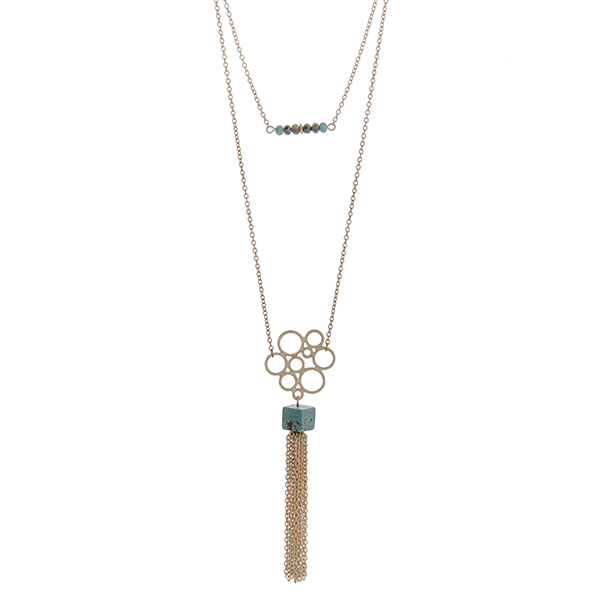 Wholesale dainty gold double layer necklace turquoise beads natural stone pendan