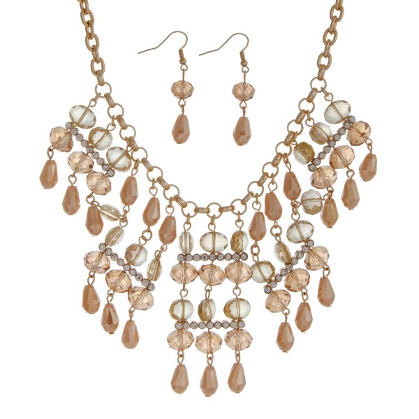 Wholesale gold statement necklace set champagne faceted glass beads matching fis