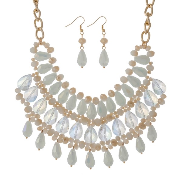 Wholesale gold bib necklace set ivory white champagne colored beads