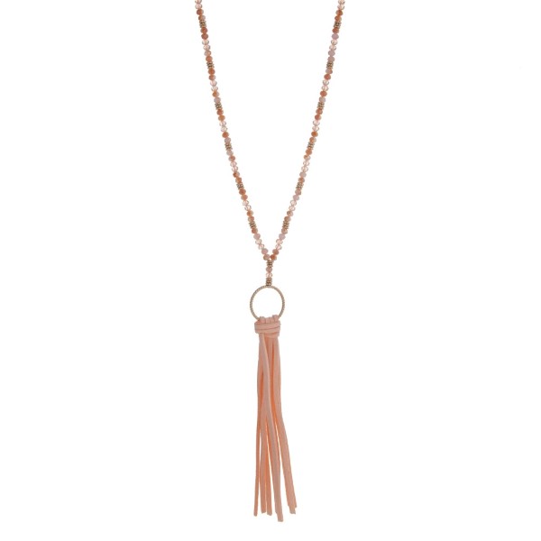 Wholesale gold necklace displaying champagne beads peach fabric tassel