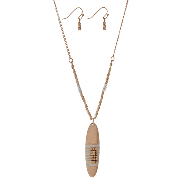 Wholesale gold necklace set displaying wire wrapped two oval pendant matching fi