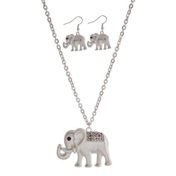 Wholesale silver necklace set elephant pendant gray rhinestones