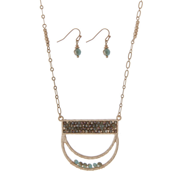 Wholesale gold necklace set half circle pendant turquoise beads