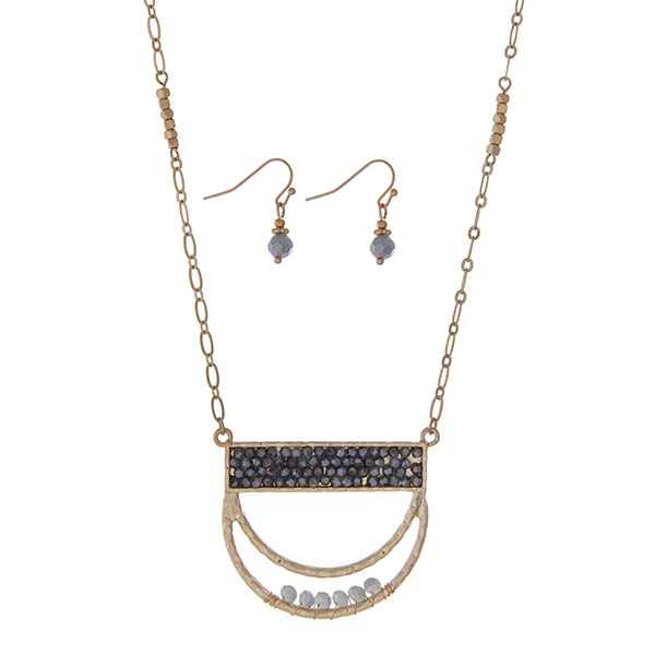 Wholesale gold necklace set half circle pendant gray beads