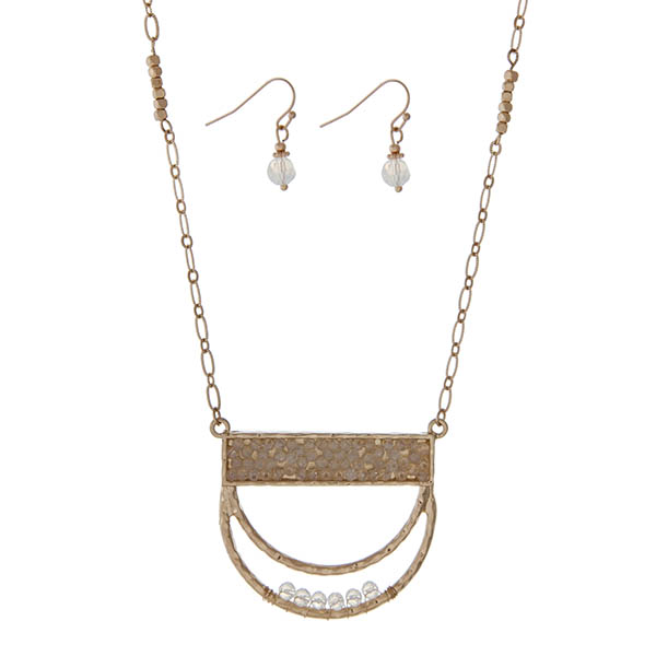 Wholesale gold necklace set half circle pendant white opal beads