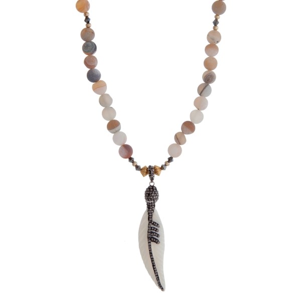 Wholesale botswana beaded necklace pave rhinestone feather pendant Handmade USA