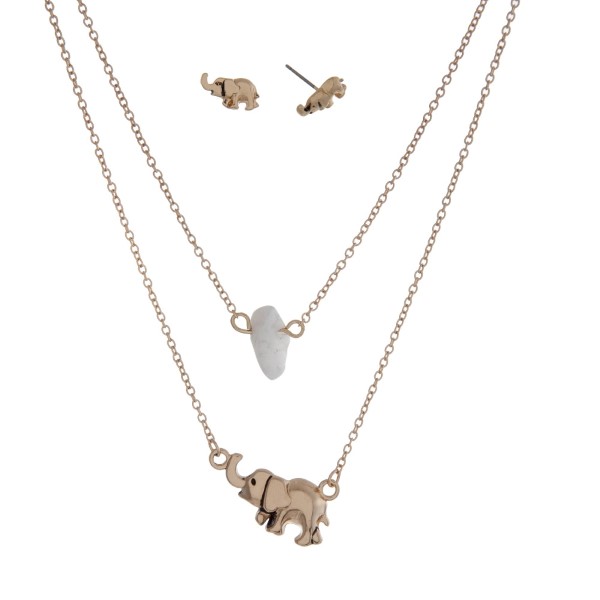 Wholesale dainty double layer necklace elephant pendant white chip stone