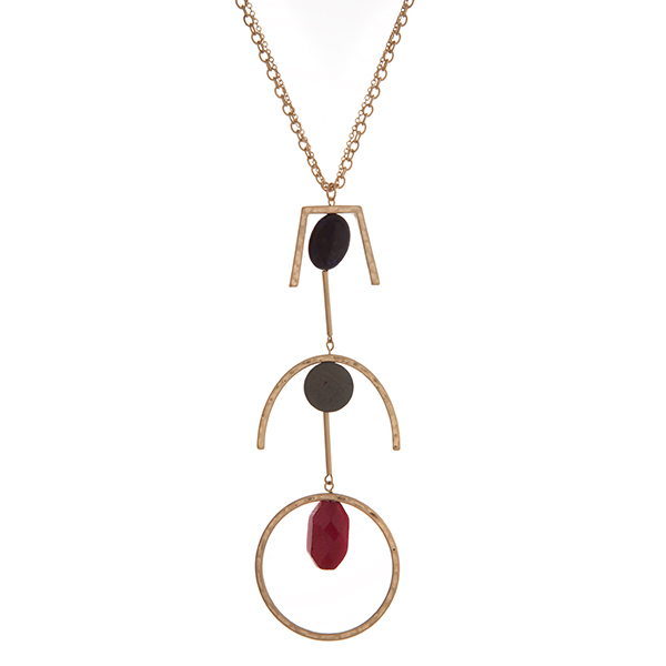 Wholesale gold necklace geometric pendant navy gray red stones