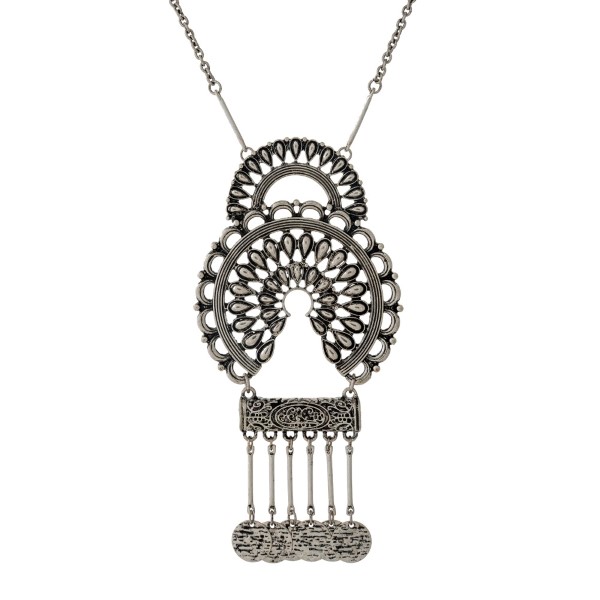 Wholesale burnished silver necklace hammered bohemian pendant metal fringe