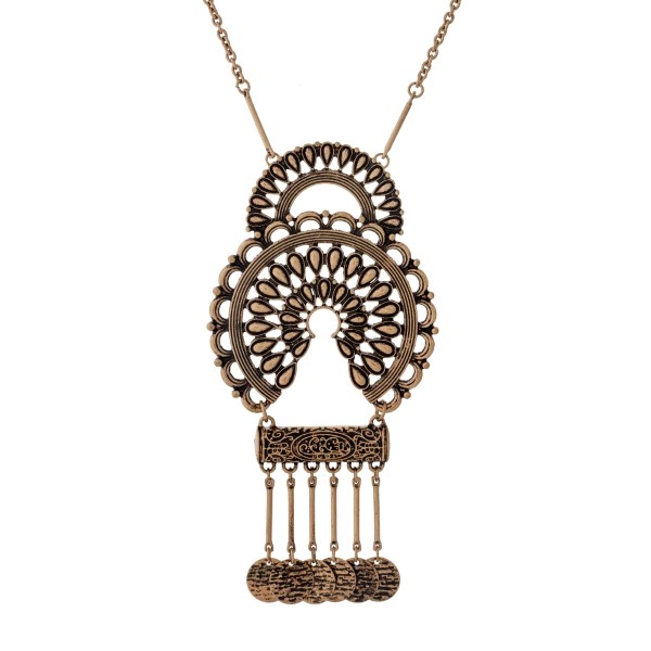 Wholesale burnished gold necklace hammered bohemian pendant metal fringe