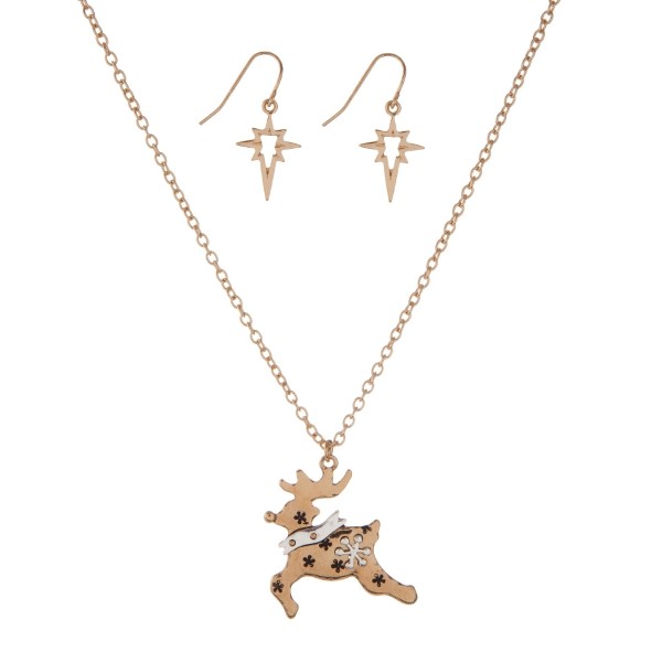 Wholesale gold necklace set reindeer pendant matching fishhook earrings