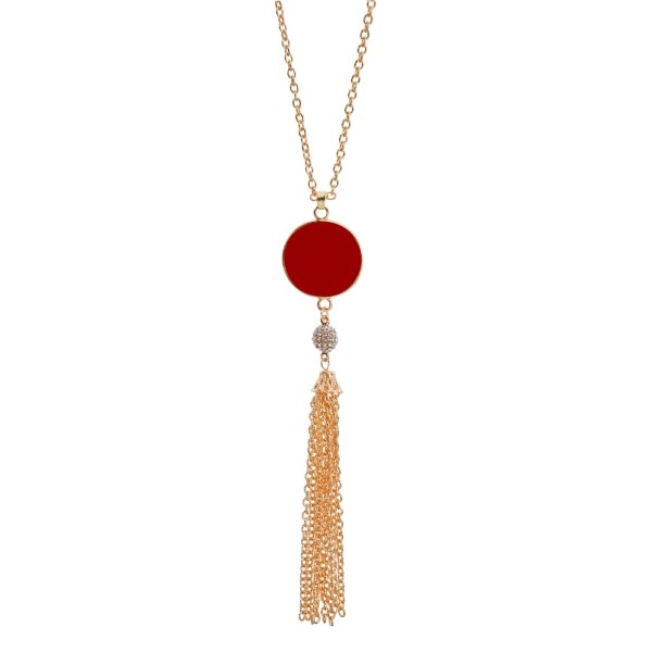 Wholesale gold necklace crimson epoxy circle pendant vinyl monograms chain tasse