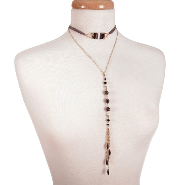 Wholesale gold double layer tassel gray black white natural stones chain tassel