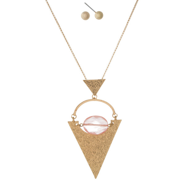Wholesale gold necklace hammered gold triangle pendant faceted peach bead