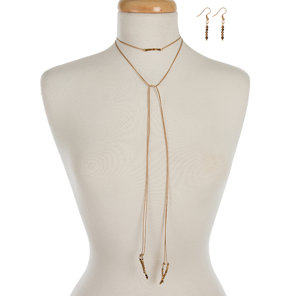 Wholesale tan waxed cord wrap necklace set displaying picture jasper beads match