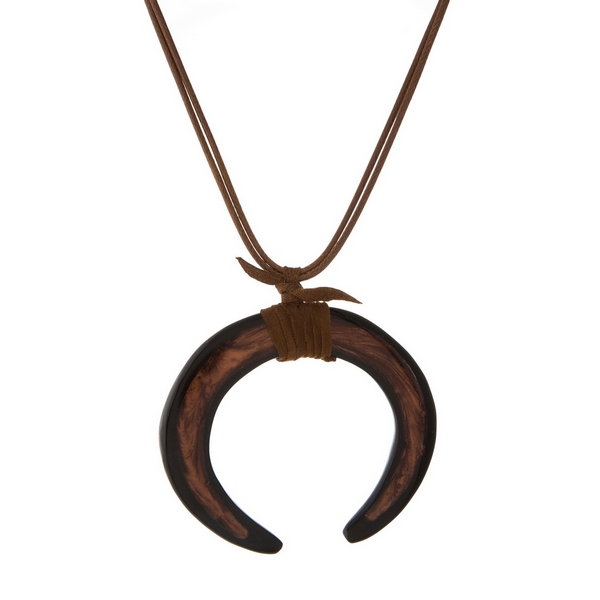 Wholesale brown cord necklace displaying resin horn pendant Adjustable up Handma