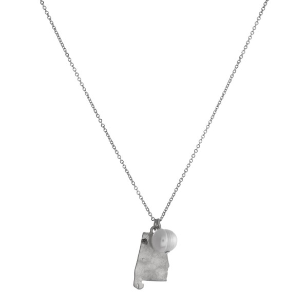 Wholesale dainty silver necklace state Alabama pendant freshwater pearl accent