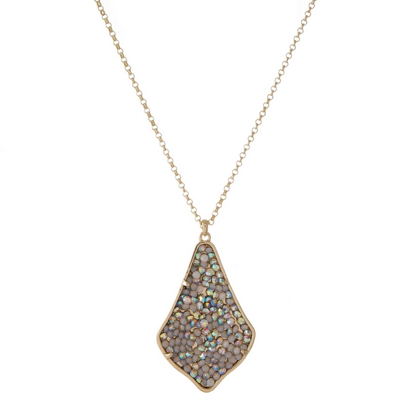 Wholesale gold necklace teardrop pendant embellished opal iridescent rhinestones