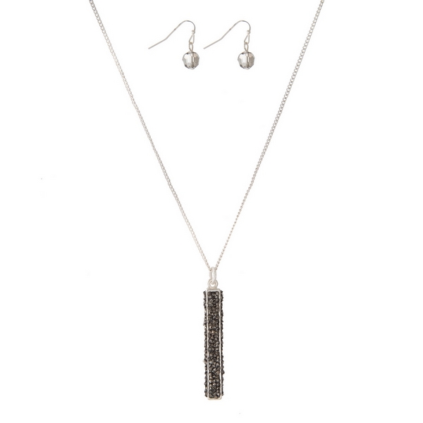 Wholesale silver necklace set hematite pendant matching fishhook earrings