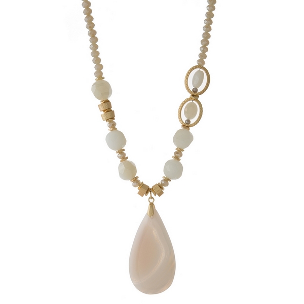 Wholesale gold necklace ivory faceted beads ivory natural stone pendant