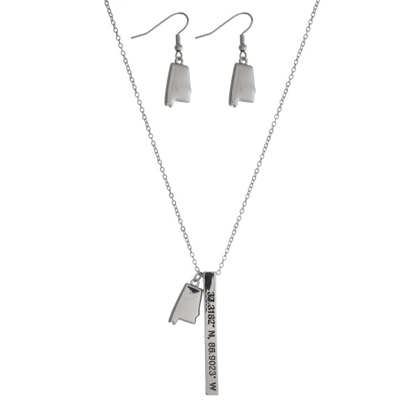 Wholesale silver necklace set Alabama pendant bar pendant stamped coordinates