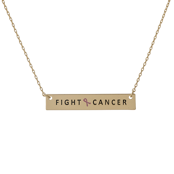 Wholesale dainty gold Breast Cancer Awareness necklace bar pendant stamped Fight
