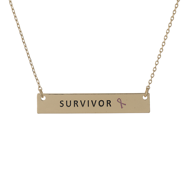 Wholesale dainty gold Breast Cancer Awareness necklace bar pendant stamped Survi