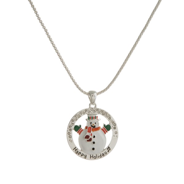 Wholesale silver necklace circle snowman pendant stamped Happy Holiday