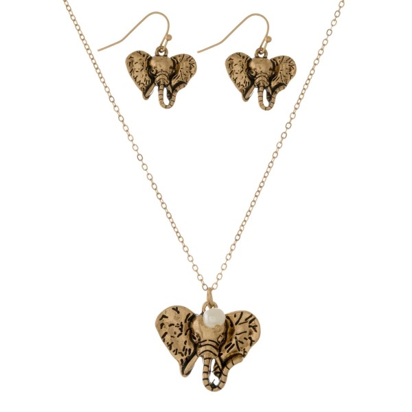 Wholesale dainty necklace set elephant head pendant matching fishhook earrings